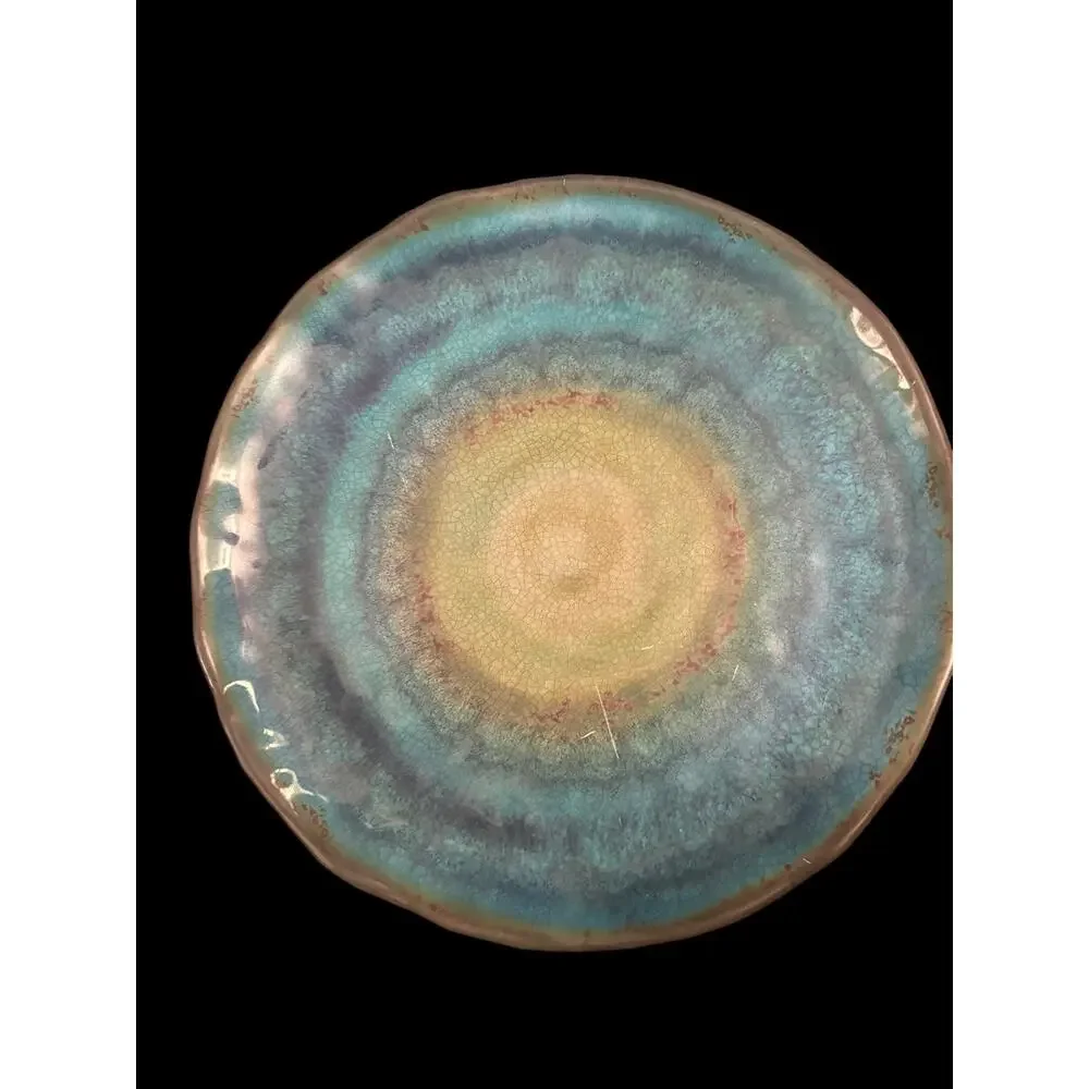Pier One Set of Four Melamine Salad Plates Used Color Swirl Pattern Wavy Rim